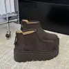 Botas de Moda de Comercio Exterior para Mujer 2025 Invierno Nuevo Estilo Británico Versátiles Suela Gruesa Forro Polar Cálido Tubo Corto Cierre Trasero Botas de Mujer