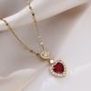 Colar Feminino Estilo Japonês-Coreano Coração de Pêssego Zircônia Esmeralda Amor Nicho Moda Pingente Corrente de Clavícula Ouro 18K Joia