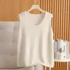 Camisola de Punto 100% Lana Pura para Otoño e Invierno, Espesa, Cuello Redondo, Sencilla, Ajustada, Sin Mangas, Camiseta Base para Mujer