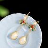 Aretes de Jade Blanco Jade Hetian Plata S925 Chapado en Oro Murciélago Gota de Agua, Colgante de Personalidad para Mujer de Estilo Vintage a la Moda
