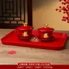 Tazas de Té para Brindis de Boda, Tazas y Cuencos de Pareja Dragón y Fénix, Juego de Cuenco y Palillos de Boda, Juego de Té Rojo para Novios