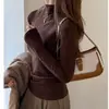 Blusa Base Feminina Fina de Gola Alta para Outono/Inverno, Tencel Lyocell, Toque de Luxo, Cor Sólida, Versátil, Blusa Estilo Coreano