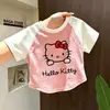 Camiseta Nueva de Manga Corta de Algodón Puro para Niñas, Bordado Falso Estampado de Dibujos Animados, Bloques de Color, Estilo Coreano, Camiseta Básica para Bebé, Moderna