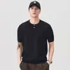 Camiseta de Punto Simple de Manga Corta Holgada para Hombre, Nuevo Estilo Verano 2026, Cuello Henry, Rayas Verticales, Cómoda, Casual, Top Versátil