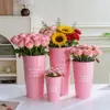 Balde de Flores para el Hogar Estilo Nórdico, Balde de Flores Frescas para Floristería, Cubo Decorativo de Lata, Balde Profundo para Arreglos Florales, Jarrón Grande