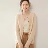 Cárdigan de Cashmere Tejido a Mano con Trenzas, Doble Hilo, Cuello Redondo para Mujer, Color Sólido Espeso de Cachemir, Otoño/Invierno, Holgado, Versátil, Prendas de Abrigo Tejidas a Mano con Trenzas