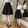 Novo Design Primavera e Verão 2026 com Cinto, Saia Midi Plissada Branca Estilo Coreano para Mulheres com Cintura Elástica
