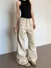 Pantalones de trabajo retro americanos multibolsillos, unisex, pierna recta, ligeramente acampanados, adelgazantes, lavados, casuales, pantalones largos versátiles, modernos