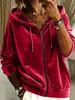 2026 Nueva Sudadera con Capucha y Cremallera de Manga Larga para Mujer, Color Sólido de Terciopelo con Cordón, Informal, Transfronteriza Europea y Americana, Amazon