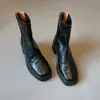 Botas femininas de tornozelo de salto alto retrô com bico quadrado, botas elásticas exclusivas para outono e inverno, botas estilo Dr. Martens com salto grosso, couro macio desgastado com zíper traseiro, corte justo