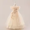 Vestido Infantil Amazon Ombro Só Vestido Princesa Fofo Vestido de Casamento para Menina Vestido para Performance de Piano em Banquete Vestido de Festa