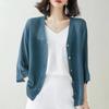 Cárdigan de Punto de Seda de Hielo para Mujer Delgado de Verano Talla Grande para Gorditas Mangas Tres Cuartos con Protección Solar Camisa para Aire Acondicionado Chaqueta para Mujer