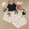 Produtos Populares Transfronteiriços: Conjunto de Camisola, Shorts e Calça Longa com Touca de Banho, Roupa de Dormir Feminina Slim-Fit Atacado