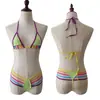 Lencería Sexual Transfronteriza para Mujer Pijamas Sexys ebay AliExpress Conjunto de Bikini Mini Arcoíris
