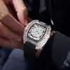 Comercio Exterior Reloj Transfronterizo Personalidad Reloj de Cuarzo con Forma de Tonneau Moda Transparente Reloj para Hombre Venta al por Mayor Reloj de Pulsera Impermeable