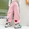 Pantalones para niñas, pantalones deportivos de primavera y otoño, nuevo estilo 2026, forrados de felpa, moda de otoño deportiva para niños mayores, pantalones de chándal para niños