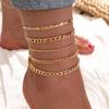 Joias de Moda Transfronteiriça Europeia e Americana Punk Corrente de Metal Retrô Criativo Multicamadas Empilhável para Usar Conjunto de Cinco Peças de Pulseira de Corrente de Tornozelo