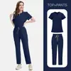 Ropa de Trabajo Quirúrgica para Doctor y Enfermera de Exportación de Comercio Exterior Ropa para Lavarse las Manos Cuello en V Delgado Color Sólido Secado Rápido Uniformes de Enfermera para Hombre y Mujer
