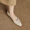 Zapatos de tacón medio estilo francés, sencillos, de punta cuadrada, gruesos y bajos, de una sola capa, para mujer, primavera y verano, de piel de oveja suave, combinables con todo.