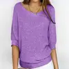 Nuevo de Primavera Estilo Europeo y Americano Transfronterizo Color Sólido Cuello Redondo Tejido Ropa de Trabajo para Mujer Elegante Top de Manga Tres Cuartos Camisa para Aire Acondicionado