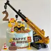Decoración de Pastel de Grúa de Vehículo de Construcción Excavadora Bulldozer Grúa Torre Bloqueo de Carretera Adorno de Mesa de Postre de Cumpleaños para Niños Niños