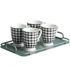 Juego de Taza de Agua de Cerámica Escandinava con Escurridor Sala de Estar Juego de Agua de Bienvenida Hermosa Taza Taza de Té de la Tarde con Rayas de Puntos