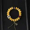 Pulsera Original de Hueso de Yak Amarillo Grasa de Pollo Estilo Tíbet con Estrella de Cinco Puntas, Cuentas de Hueso de Camello y Accesorios de Cuentas Dzi del Pueblo A-Dai