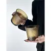 Taza Grande de Café Oscuro Rayada Martillada Simple Estilo Retro Japonés Taza de Café de Alto Valor Lujo Ligero Taza para Bebidas Frías