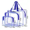 Set Portátil Transfronterizo de Tres Piezas de Bolsas Cosméticas Transparentes de PVC, Bolsa de Aseo de Viaje Impermeable con Cremallera de Gran Capacidad
