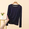 Camiseta de Manga Larga con Lunares Nueva Otoño 2026 para Mujer Cuello Redondo Ajustada Favorecedora Capa Base Ropa Interior Top Retro