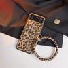 Para Samsung ZFlip4 Capa de telefone com estampa de leopardo Zflip5 Anel portátil Zflip6 Capa protetora dobrável rígida