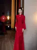 Nuevo Vestido Estilo Chino para Mujer en Invierno, Elegante Falda Larga Básica, Vestido para Fiesta Anual de Compromiso, Cheongsam Mejorado