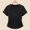 Camiseta de Verano 2026 Estilo Influencer con Bordado de Letras, Cuello Redondo, Manga Media, Top Básico