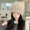 Chapéu de Outono/Inverno Estilo Coreano para Mulheres Chapéu Quente de Pelúcia Versátil para Circunferência de Cabeça Grande Chapéu para Frio Chapéu de Lã Tricotado com Orelha de Gato Fofo