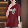 Camiseta de manga corta para mujer para madres, nuevo estilo popular moda verano 2024, elegante camisa de manga corta talla grande, top holgado para mujeres de mediana edad y mayores
