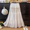 Falda Midi de Encaje Brillante con Borlas Estilo Francés para Mujer, Verano 2025, Falda de Pastel en Capas con Volantes