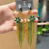 Brincos de Corrente Longa com Garras Exageradas Elegantes de Prata S925 com Strass para Mulheres Brincos com Franjas de Diamante Colorido Europeus e Americanos Brincos da Moda