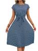 Bai Fen Zhi Yi2025 Novo Vestido Simples Estilo Europeu e Americano Cruzamento Manga Curta Estampa Geométrica Gola Redonda
