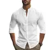 Outono Transfronteiriço Amazon Roupas Masculinas Europeias e Americanas Manga Longa Gola Henley Tamanho Grande Slim Fit Casual Respirável Secagem Rápida Algodão Linho Camisa