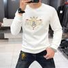 Suéter de manga larga con estampado de letras de perforación en caliente para hombre, camisa de cuello redondo, suéter ajustado, primavera y otoño de 2024