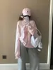 Moletom Rosa com Estampa de Flores Chique Redutor de Idade Coreano para Mulheres Casual Solto Moda Versátil para Pessoas Baixas