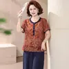 Conjunto de Ropa para Mamá Gordita Verano Talla Extra Manga Corta Conjunto de Dos Piezas Ropa de Verano para Mujeres de Mediana Edad Top Pequeño