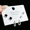 SLBABY exquisitos aretes pequeños con incrustaciones de diamantes, tres pares, aguja de plata s925, elegantes, simples, aretes múltiples