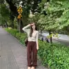 Suéter Japonés Simple Versátil Ajustado Adelgazante Elegante de Canalé Cintura Alta Manga Larga para Mujer Otoño Interior de Oficina