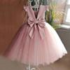 Vestido de aniversário para menina Vestido de princesa Fio fofo Laço rosa Pequena anfitriã Vestido de florista de piano Performance