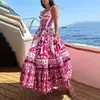Ropa de mujer transfronteriza europea y americana 2026: elegante y estiloso vestido maxi estampado para vacaciones en la playa, vestido casual y holgado de cintura alta