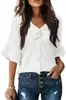 Moda Europea y Americana Nueva Primavera y Verano 2026 Amazon Comercio Transfronterizo Moda de Comercio Exterior Top Holgado con Escote en V, Plisado y Volantes