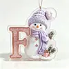 Novas decorações de Natal com boneco de neve roxo transfronteiriças de 26 letras, enfeites acrílicos 2D para casa e carro