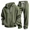 Conjunto de duas peças masculino, popular na Europa e América, de tricô waffle, cor sólida, manga longa e calça longa, esportivo, simples, versátil, casual