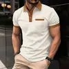 2025 Amazon Transfronterizo Camisa Polo para Hombre Color Waffle Bloque de Color Bolsillo en el Pecho Manga Corta Botones Camiseta Estilo Moderno